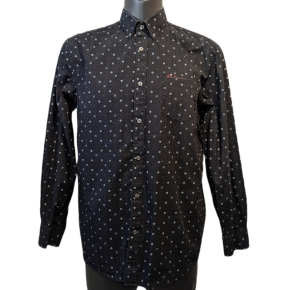 BEN Sherman navy blue pattern button down shirt large - Picture 2 of 8